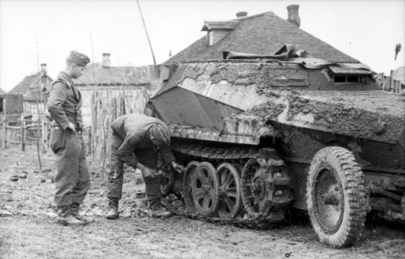 German armored vehicle stuck in mud on the Eastern Front, 1941